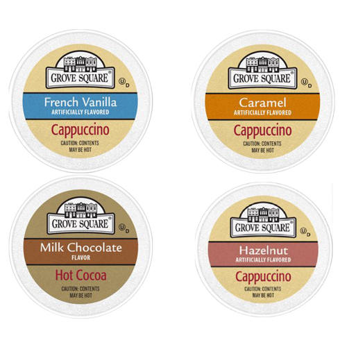 Grove Square French Vanilla, Hot Chocolate, Halzelnut and Caramel Capuccino Coffee Pods